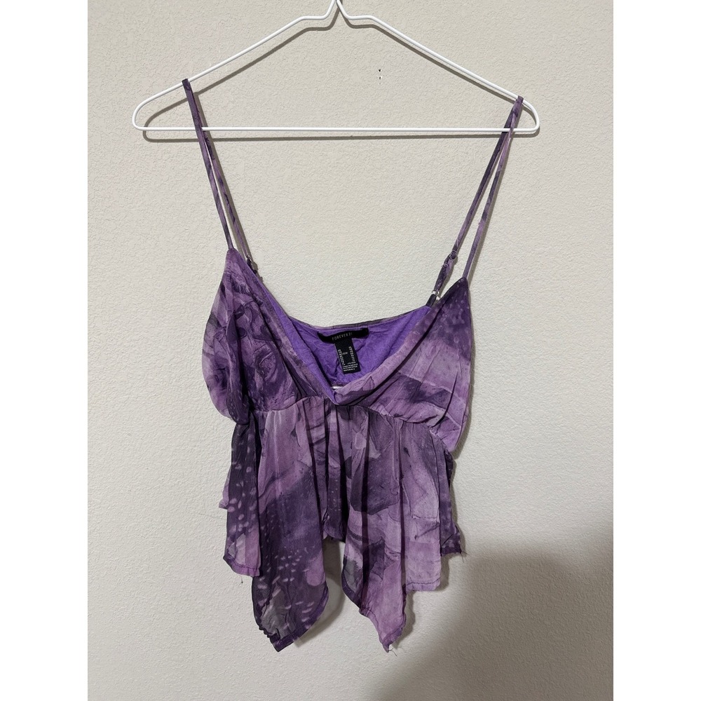Whimsigoth Fairy Purple Tye Dye Mesh Flowy Tank Crop Y2K Women's XL